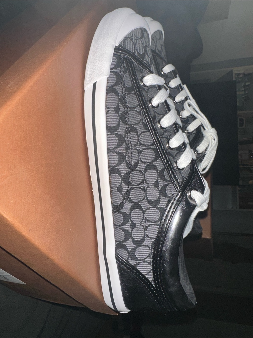 Coach Signature Low-Top Sneakers in Gray and White